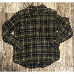 TIMBERLAND MENS FLANNEL PLAID SHIRT M GREEN BLACK LONG SLEEVE HEAVYWEIGHT